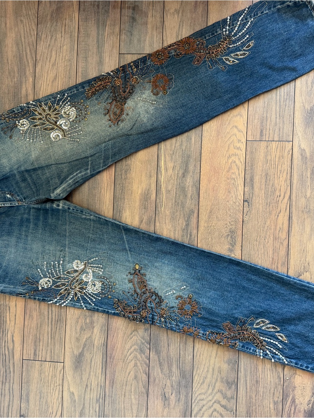 D&G Dolce & Gabbana 2000’s beaded, embroidered jeans